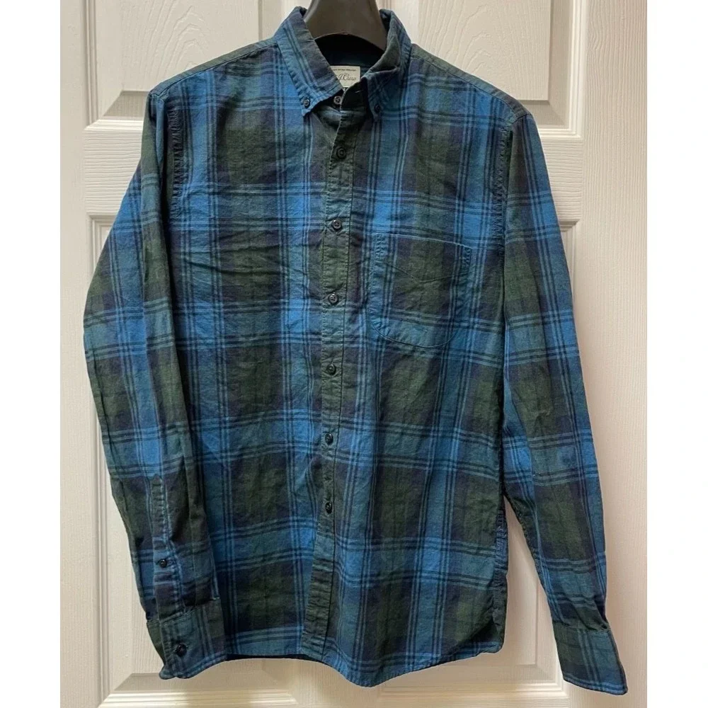 J.Crew Men's Medium Madras‎ Plaid Button Down Shirt Preppy Cotton Blue & Green